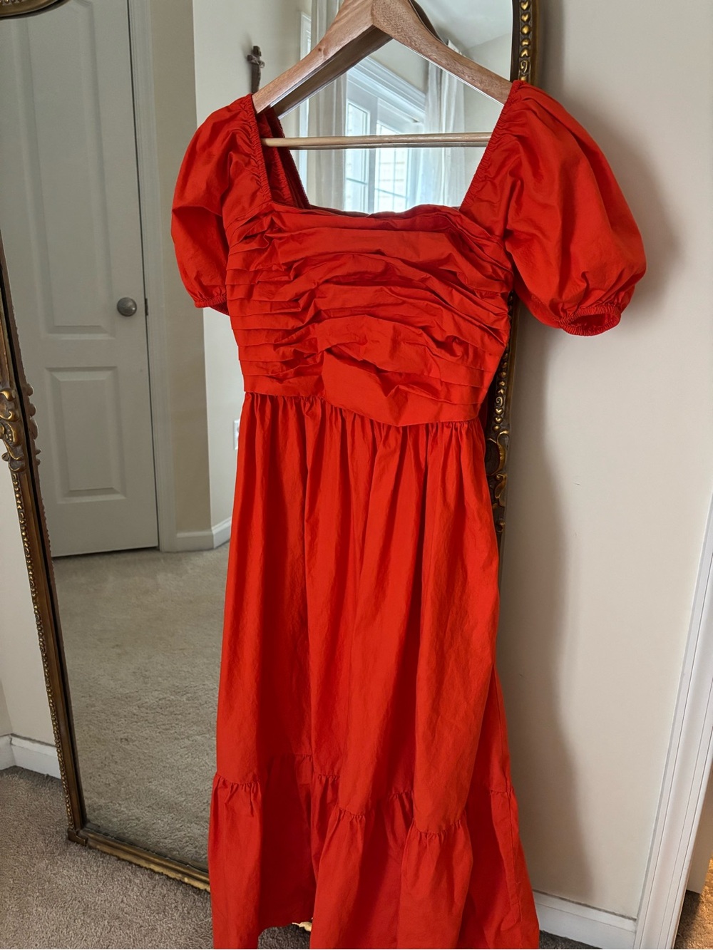 Quince Puff Sleeve Tiered Midi Dress